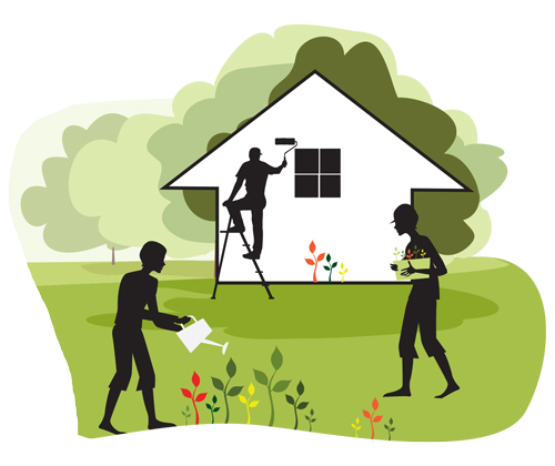 Garden services in Lymington – neatly mown lawn, trimmed hedges and painted fencing